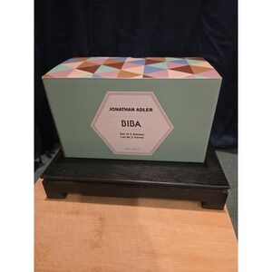 Jonathan Adler Biba Set Of 2 Glasses Ribbed Aquamarine 13 oz. NIB